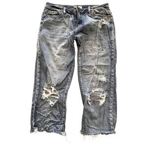 Nature Denim Cropped Distressed Straight Leg Jeans Size 29